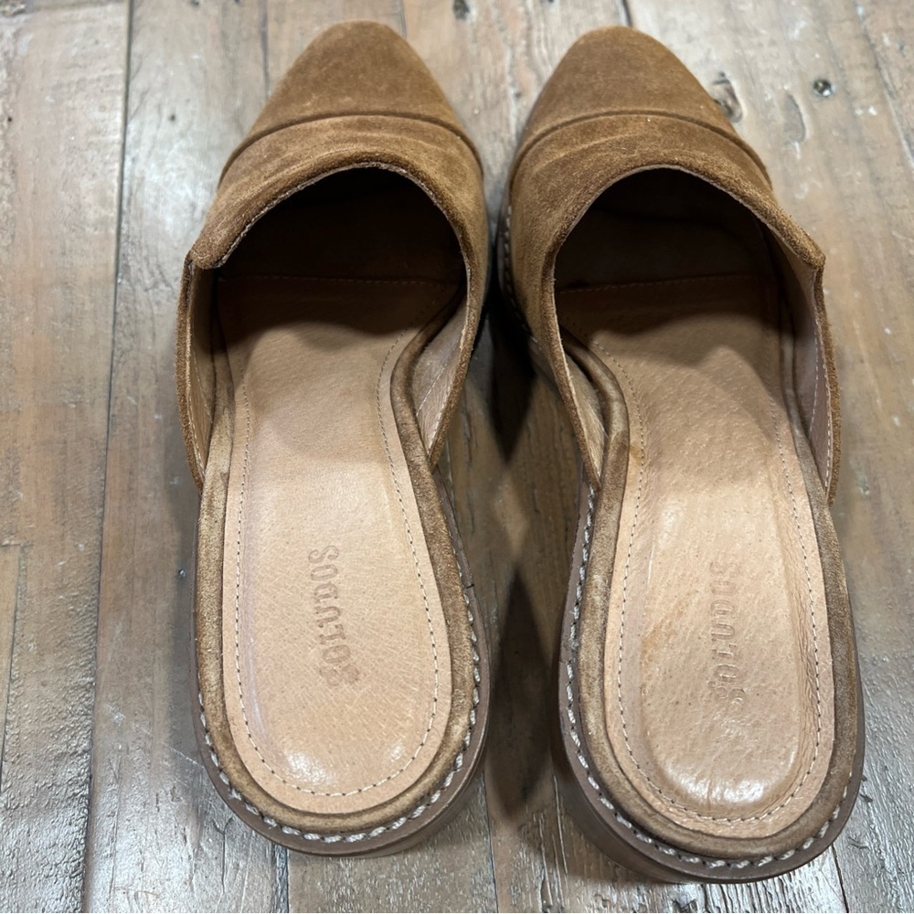 Soludos Ingrid Mules Women’s 7.5 Brown Suede Slip On Leather Block Heel - Picture 5 of 9